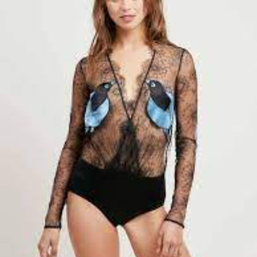 Stunning Morgan Lane Lovebird Jacana Bodysuit Black Lace Bodysuit Size Medium - Picture 2 of 10